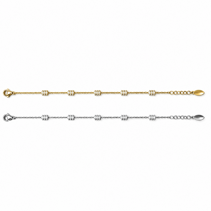Bracciale con 5 inserti da tre zirconi cadauno.
