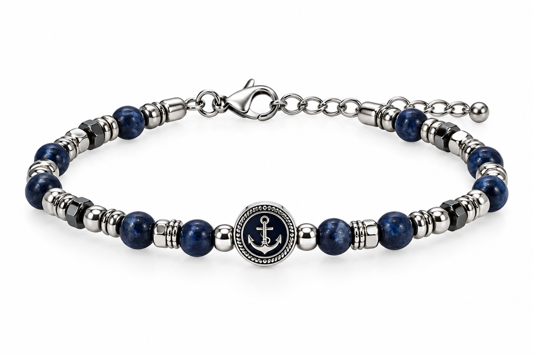 bracciale perline con inserto centrale ancora
