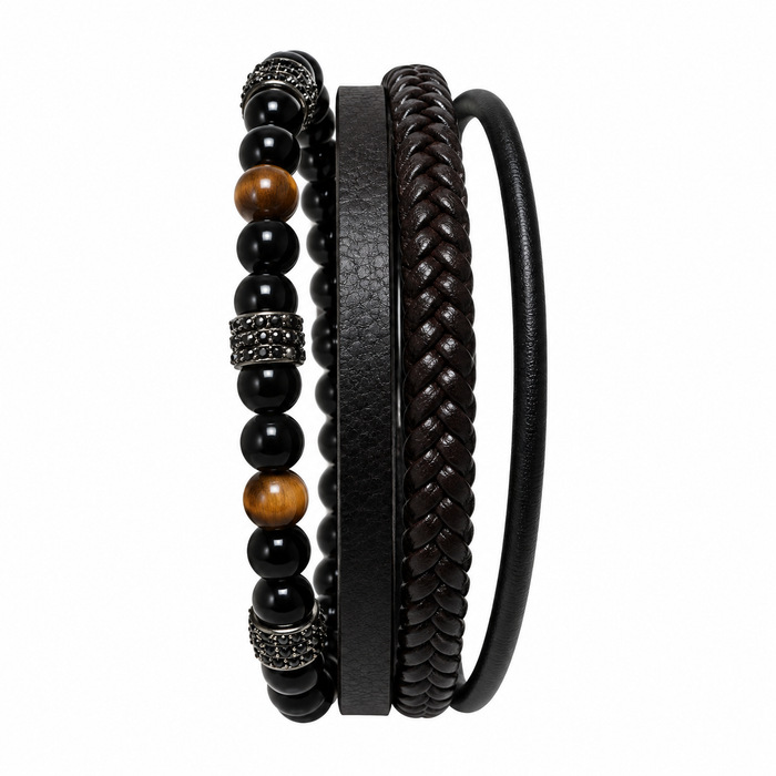 bracciale con perline in cuoio nero