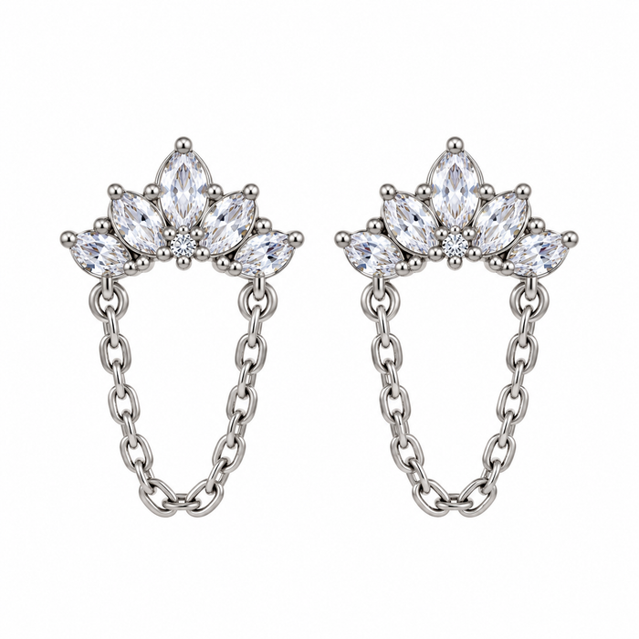 Orecchino con strass e catena