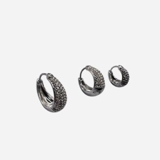Orecchini a cerchietto 3 misure con strass argento